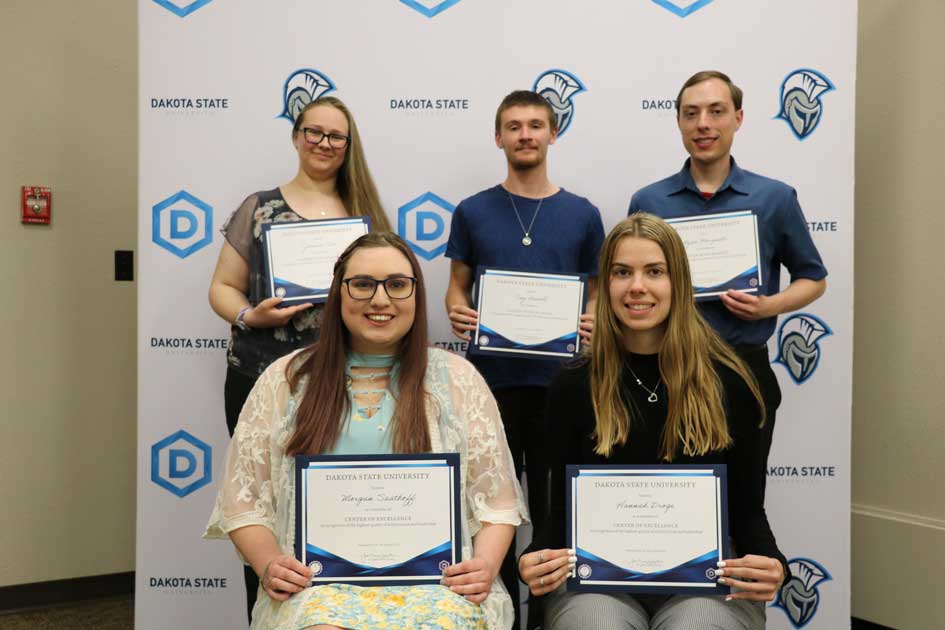 Center of Excellence graduates include: Jessica Tarr (back left), Trey Reindl, Ryan Morganti; Morgan Saathoff (front left), and Hannah Droge.