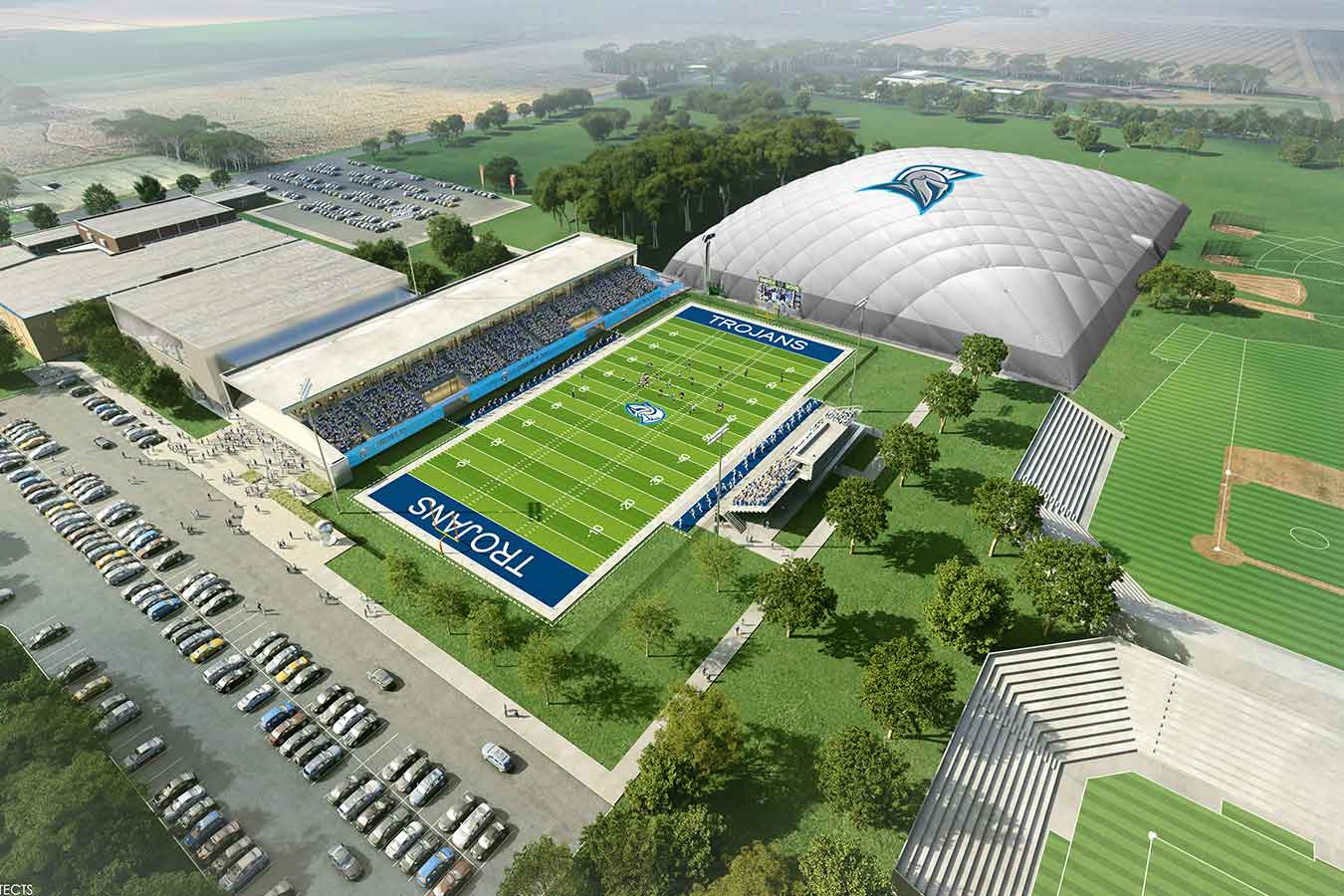 Rendering of a potential indoor practice facility dome.