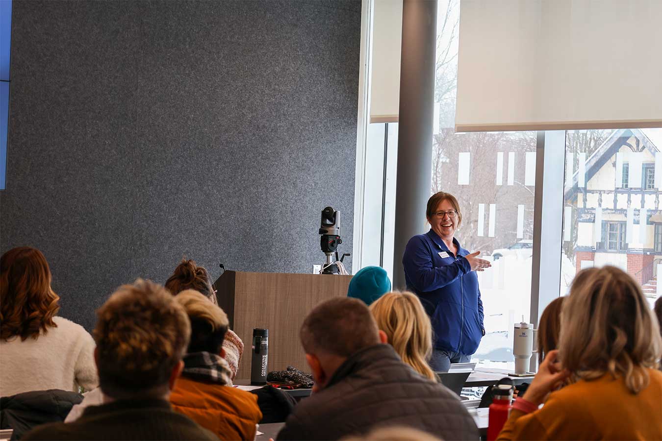 Fenecia Homan talking at the South Dakota Leadership event on campus at Dakota State University.
