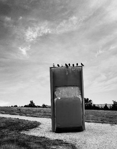 Danielle Kearin won first place in the black and white category for this photo of a car standing on its end as part of the tourist attraction Carhenge in Nebraska.